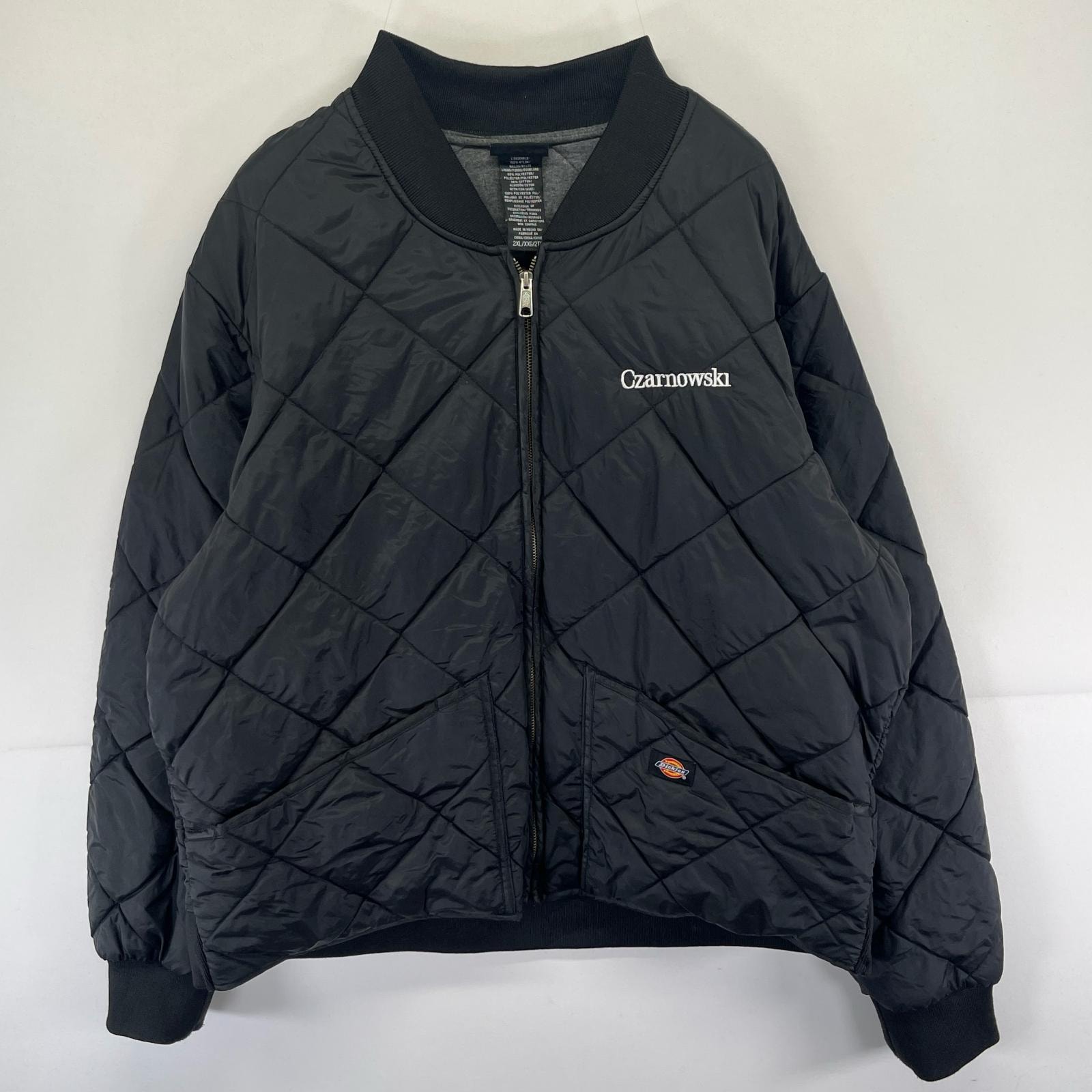古着 ディッキーズ Dickies ジャケット 中綿 フルジップ ワンポイント ロゴ キルティング ワーク 大きいサイズ 2XL  ブラック系 メンズ