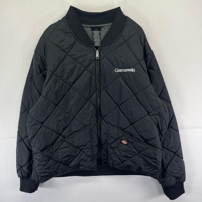 古着 ディッキーズ Dickies ジャケット 中綿 フルジップ ワンポイント ロゴ キルティング ワーク 大きいサイズ 2XL ブラック系 メンズ