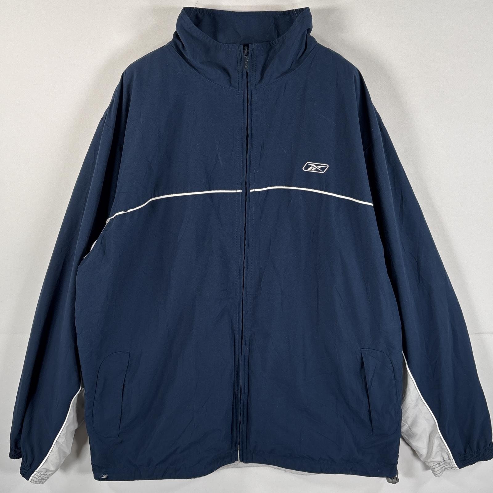 古着 リーボック Reebok ナイロンジャケット 大きいサイズ フルジップ ジャージ ワンポイントロゴ刺繍 14041  ネイビー メンズ