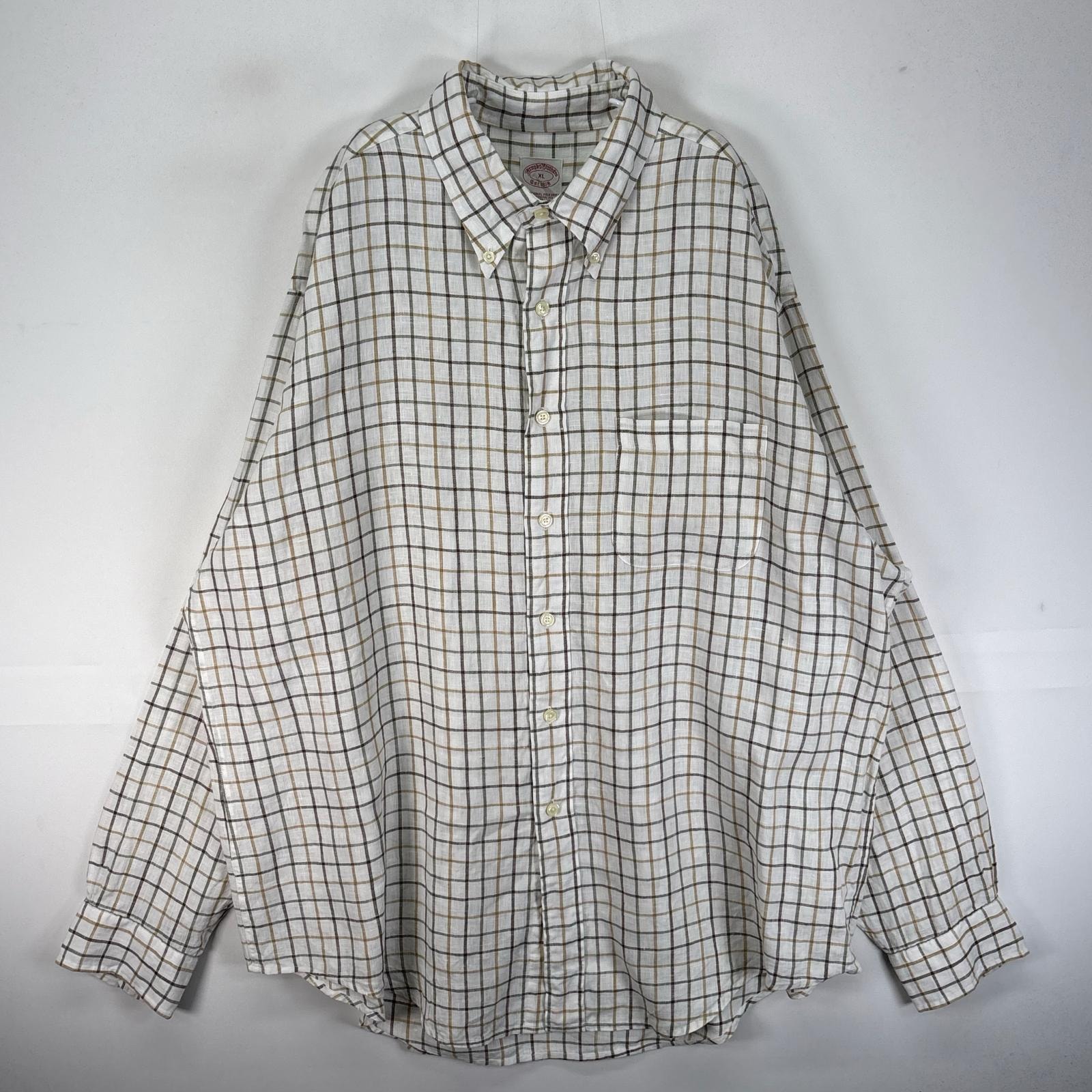 古着 ブルックスブラザーズ Brooks Brothers 長袖シャツ ボタンダウン 胸ポケット XL  ホワイト系 チェック メンズ