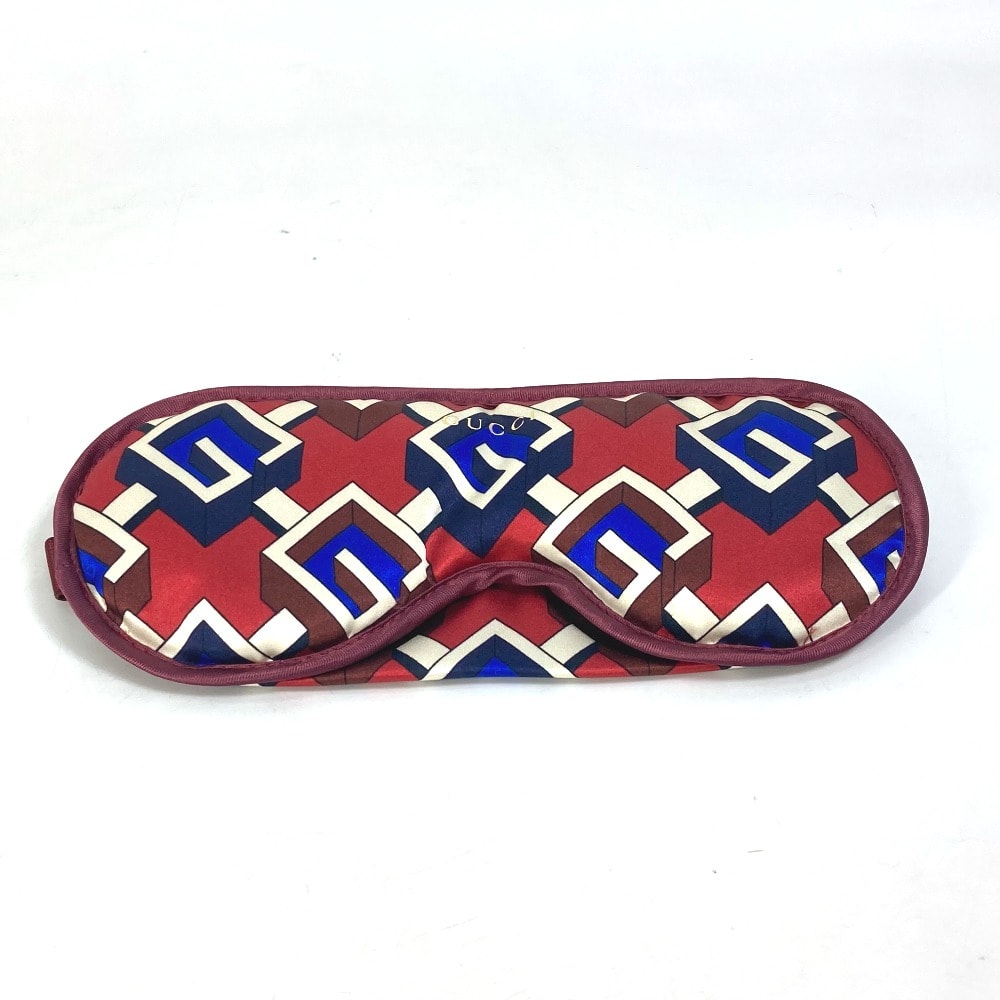 グッチ GUCCI トラベルアクセサリー ジオメトリックG プリント 662423 ポーチ付き アイマスク アイマスク シルク レッド 未使用