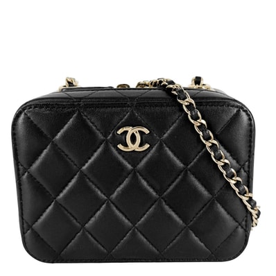 CHANEL シャネル ショルダーバッグ マトラッセ ミニ ロゴ チェーンショルダー 肩掛け 斜め掛け ココマーク 小さめ カメラバッグ ラムスキン ブラック 黒 ゴールド金具 レディース【中古品】