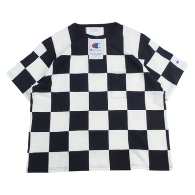 JOURNAL STANDARD ジャーナルスタンダード Champion チャンピオン 26071465002220 x CHAMPION チャンピオン 別注 パッチワーク チェッカーフラッグ クルーネック 半袖 Tシャツ ブラック系 ホワイト系 L【中古】