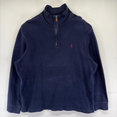 古着 ポロバイラルフローレン Polo by Ralph Lauren スウェット 大きいサイズ ハーフジップ ワンポイント 2XL ネイビー系 メンズ