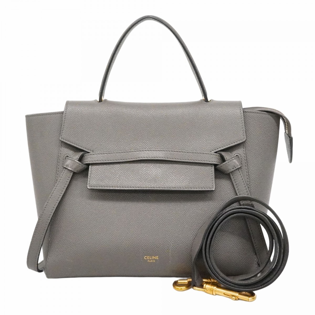 【6da0071】セリーヌ ハンドバッグ ベルトバッグ レザー グレー ゴールド金具【中古】レディース