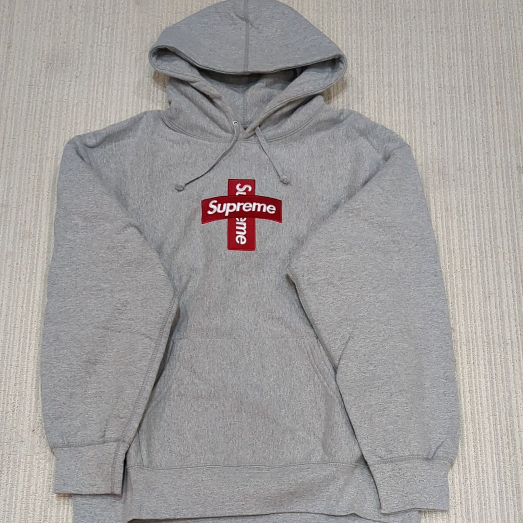 Supreme Cross Box Logo Hooded Sweatshirt "Grey"