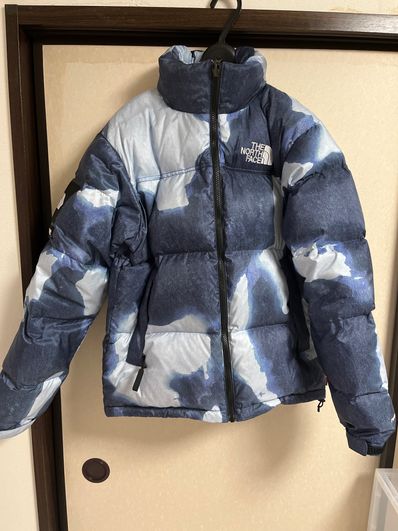 Supreme x The North Face Bleached Denim Print Nuptse Jacket "Indigo"