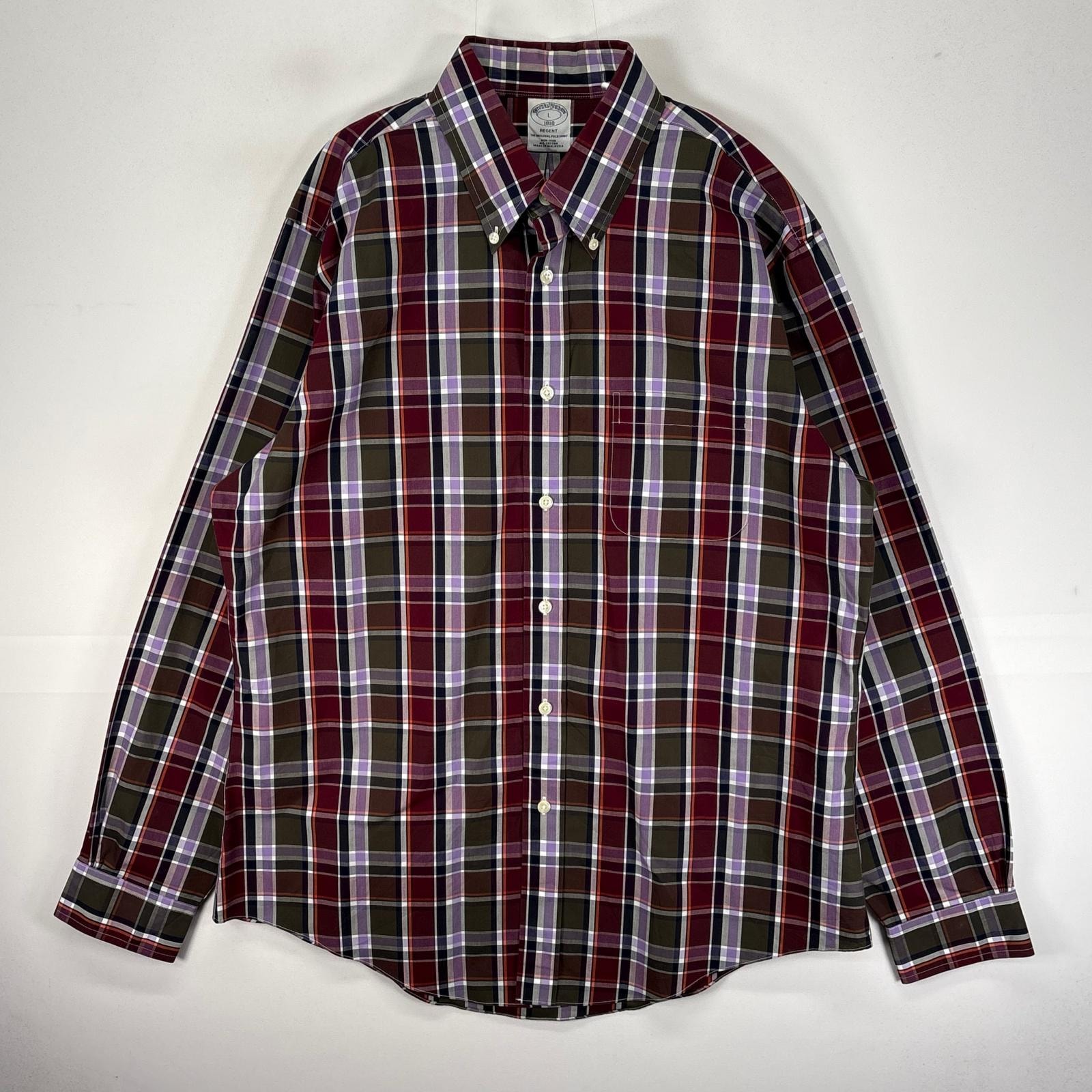 古着 ブルックスブラザーズ Brooks Brothers 長袖シャツ ボタンダウン 胸ポケット L  レッド系 チェック メンズ