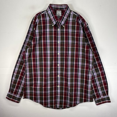 古着 ブルックスブラザーズ Brooks Brothers 長袖シャツ ボタンダウン 胸ポケット L レッド系 チェック メンズ