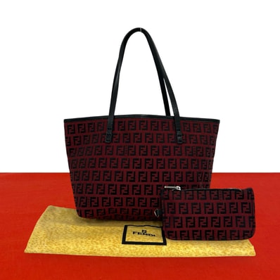FENDI フェンディ ズッキーノ FF 柄 キャンバス レザー トートバッグ レッド
67018