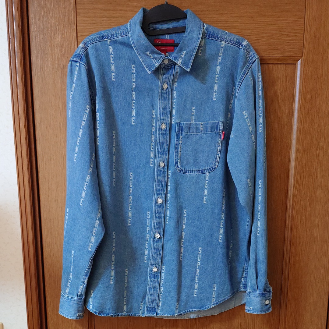 Supreme Logo Stripe Jacquard Denim Shirt (20FW) "Blue"