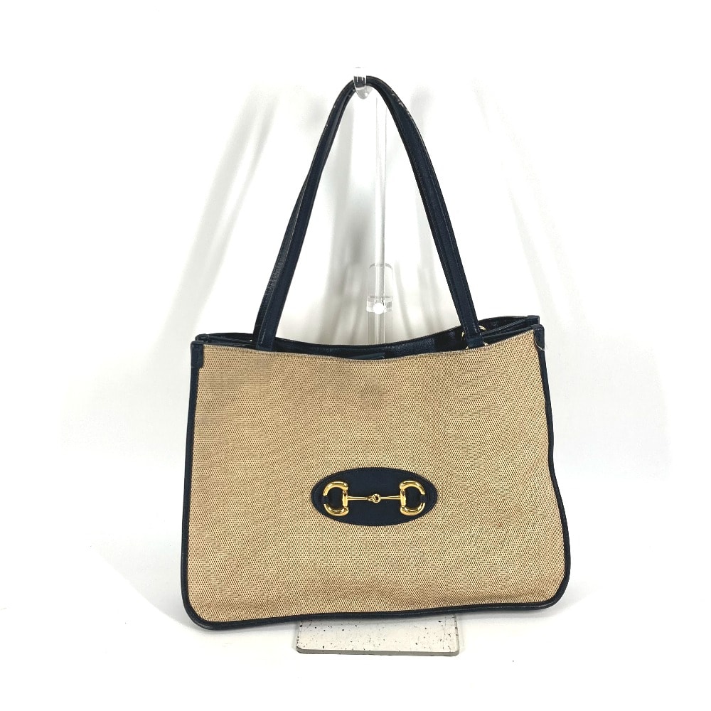 グッチ GUCCI 1955 ホースビット 623694 日本限定 ショルダーバッグ カバン 肩掛け トートバッグ キャンバス ベージュ×ネイビー
