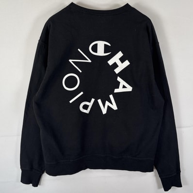 古着 チャンピオン Champion スウェット トレーナー クルーネック バックプリント ロゴプリント 大きいサイズ XL ブラック メンズ