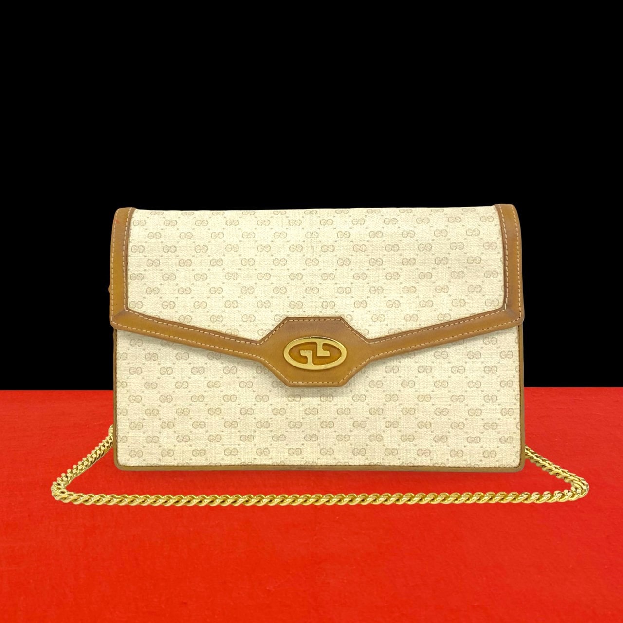 GUCCI グッチ マイクロGG 柄 ロゴ 金具 レザー PVC ショルダーバッグ ベージュ
 72506
