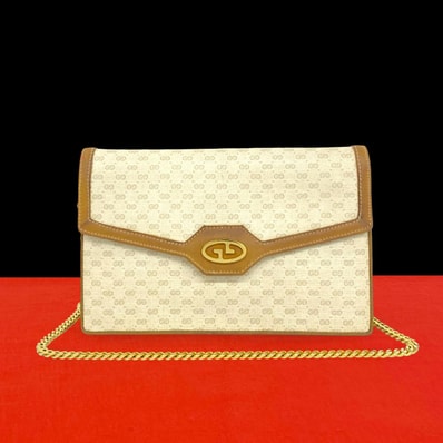 GUCCI グッチ マイクロGG 柄 ロゴ 金具 レザー PVC ショルダーバッグ ベージュ
72506