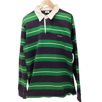 00s Y2K ロゴ刺繍 ボーダー ラガーシャツ【1142526425857】