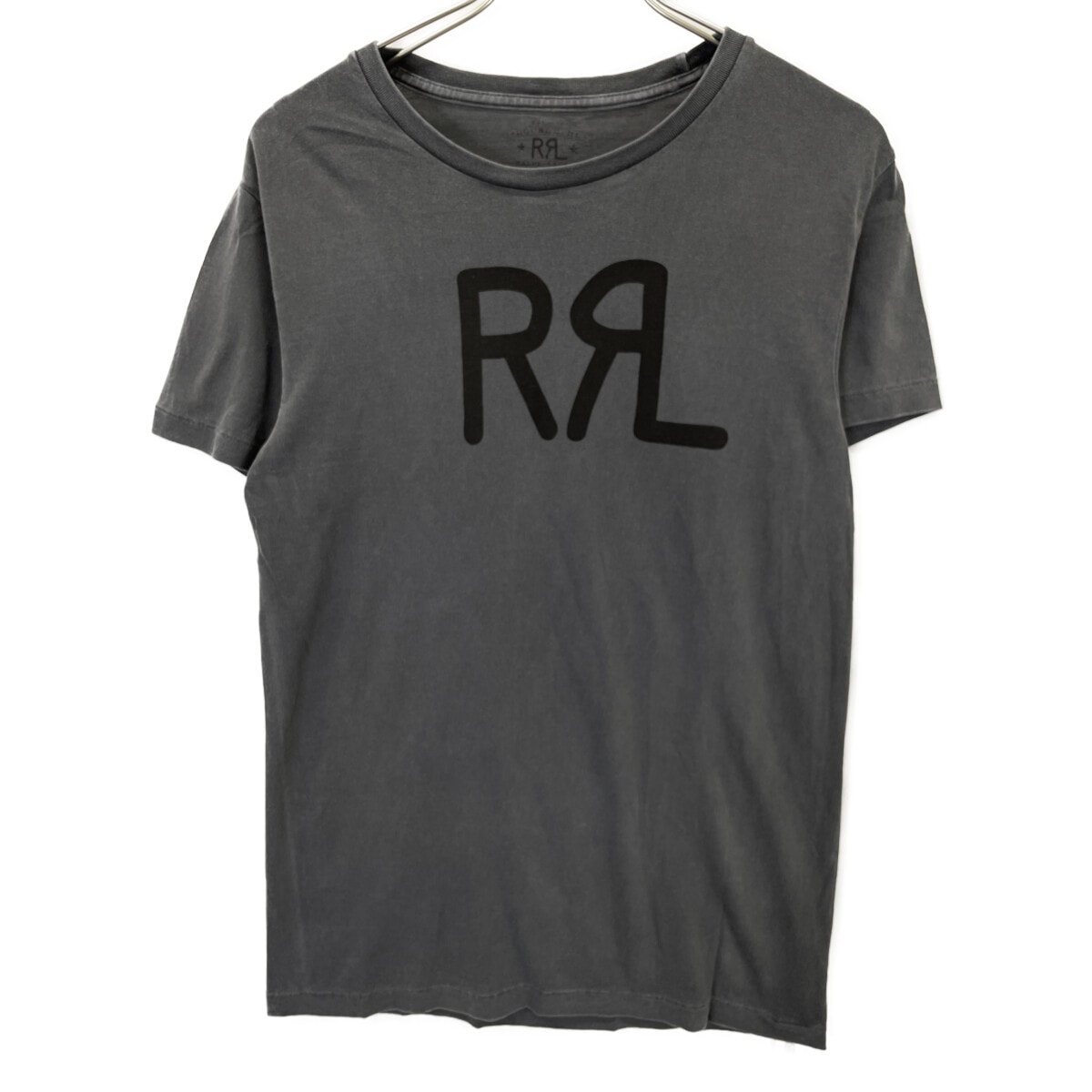 ダブルアールエル グレー×ブラック ロゴ 半袖Tシャツ S