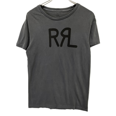 ダブルアールエル グレー×ブラック ロゴ 半袖Tシャツ S