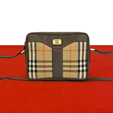 BURBERRY バーバリー ノバチェック 柄 シャドーホース ロゴ 金具 キャンバス レザー ショルダーバッグ ブラウン
86479