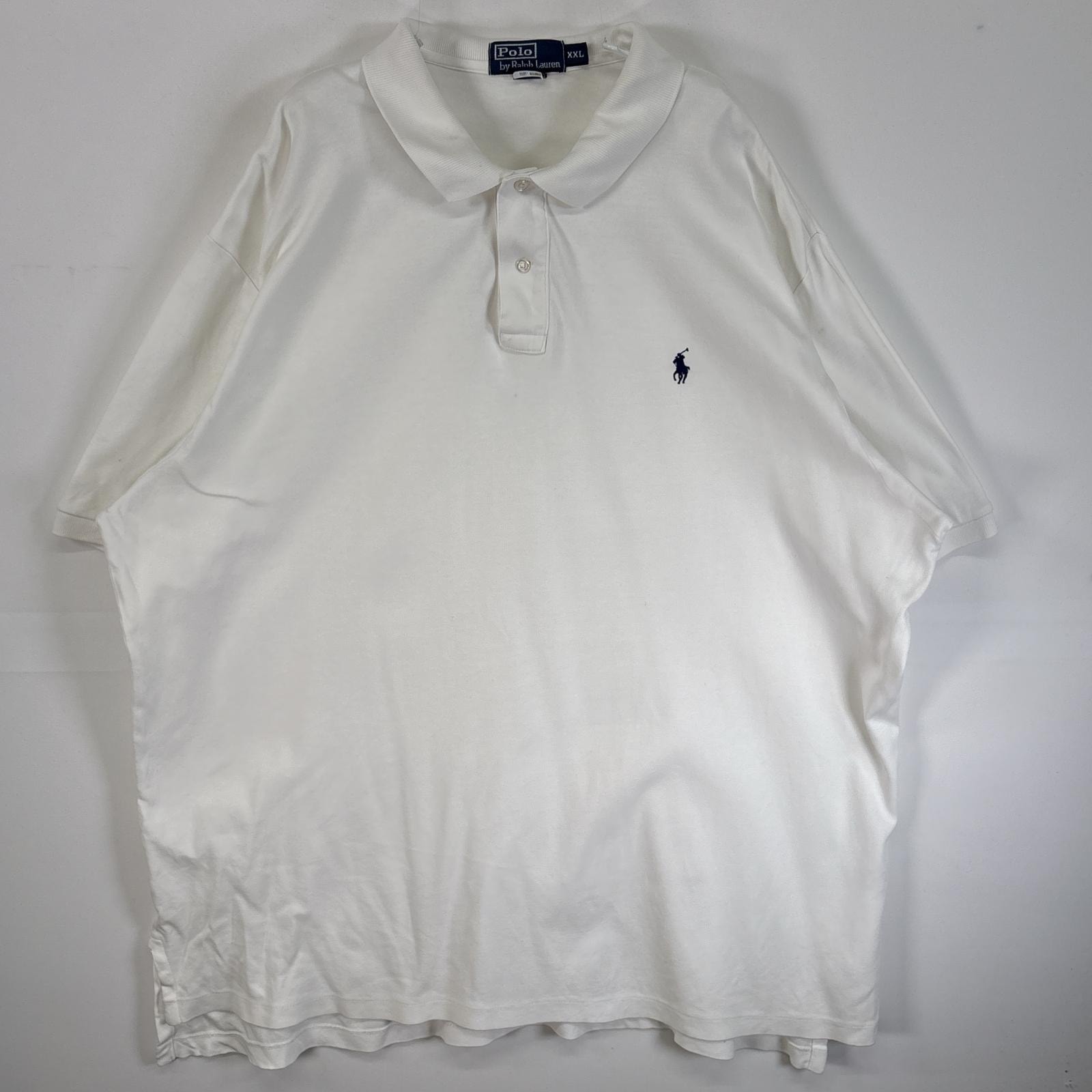 古着 90's/90年代 ポロバイラルフローレン Polo by Ralph Lauren 半袖 ポロシャツ ロゴ 刺繍 大きいサイズ 2ボタン 14041  ホワイト 無地 メンズ