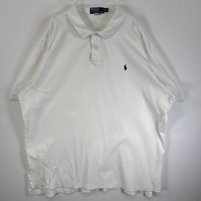 古着 90's/90年代 ポロバイラルフローレン Polo by Ralph Lauren 半袖 ポロシャツ ロゴ 刺繍 大きいサイズ 2ボタン 14041 ホワイト 無地 メンズ