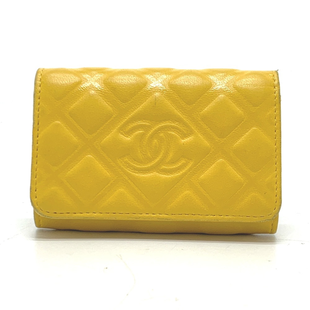 シャネル CHANEL ダイヤモンドCC ココマーク CC ロゴ 4連 キーリング付き 鍵 キーケース カーフスキン イエロー