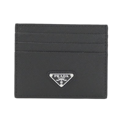 PRADA Saffiano Leather Triangle Logo Card Holder "Black"