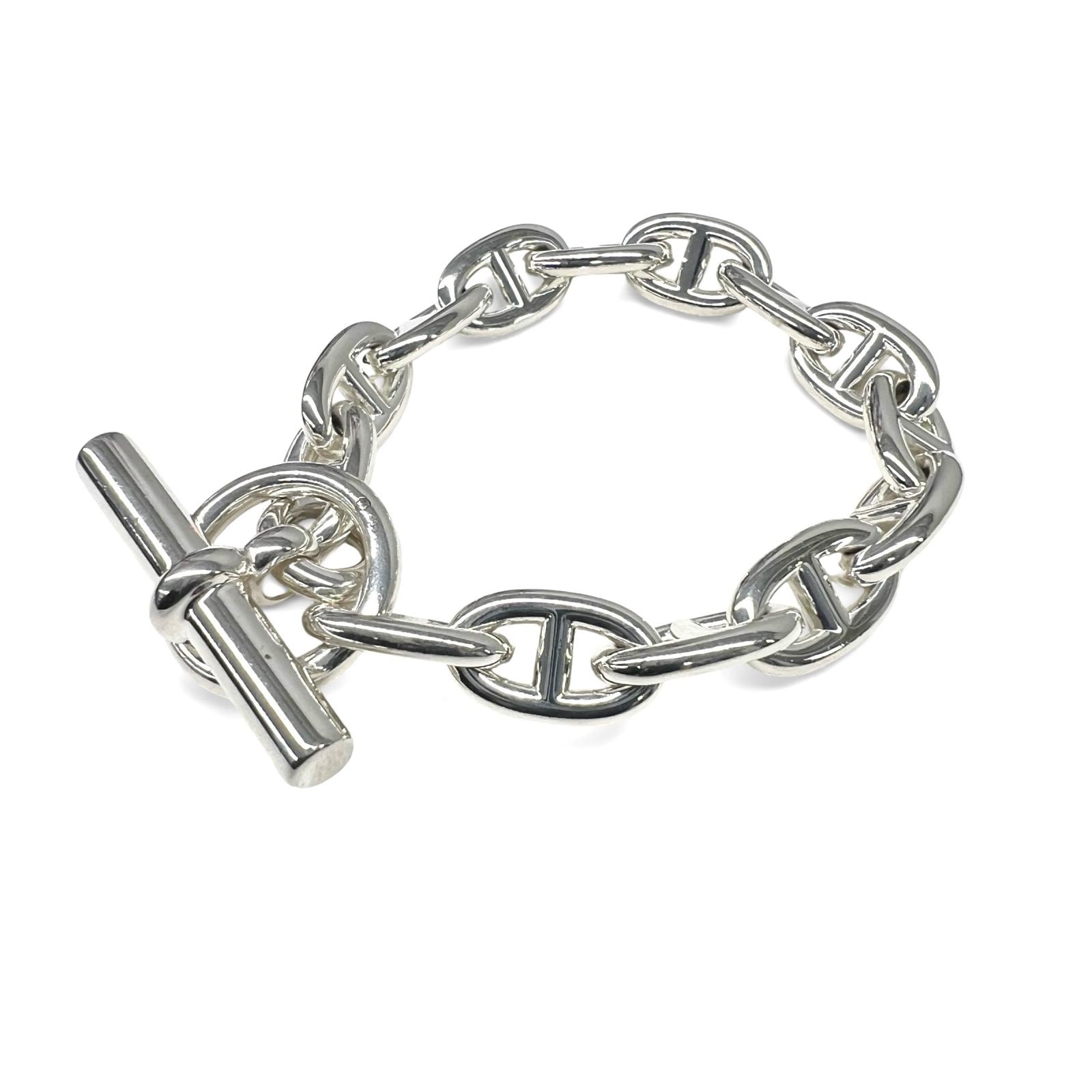 HERMES 美品 エルメス シェーヌダンクルMM 14コマ 14.5~15cm AG925 シルバー アクセサリー ブレスレット バングル ABランク 中古 鑑定済 エルメスアクセ