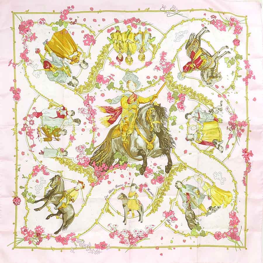 エルメス HERMES スカーフ カレ90 Les Petits Princes par シルク ピンク/マルチカラー レディース【中古】 e62126a