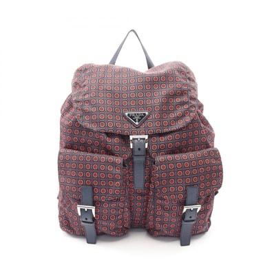 プラダ PRADA リュックサック バックパック バッグ ナイロン サフィアーノレザー レディース ネイビー系 / レッド系 1BZ811 【中古】