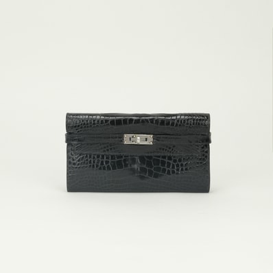 エルメス HERMES ケリーウォレット ケリーウォレットロング ケリー ウォレット 財布 長財布 ロングウォレット アリゲーター ブルーマリン Bleu Marine ネイビー Navy 紺 シルバー金具 エキゾチック