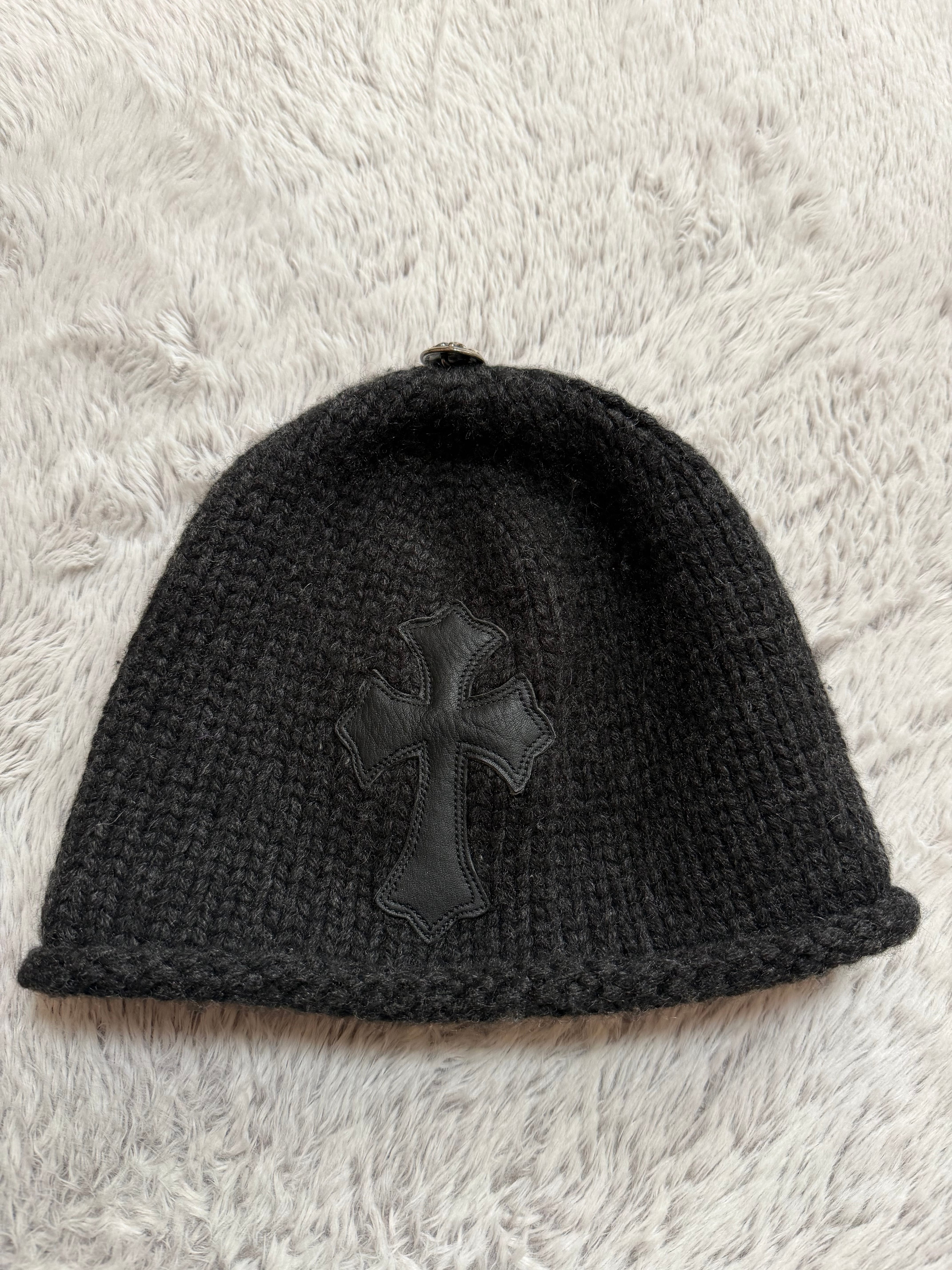 Chrome Hearts Beanie Cash Leather Cross Patch Cross Ball Cashmere "Dark Gray"