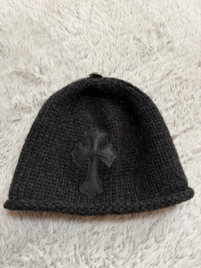 Chrome Hearts Beanie Cash Leather Cross Patch Cross Ball Cashmere "Dark Gray"