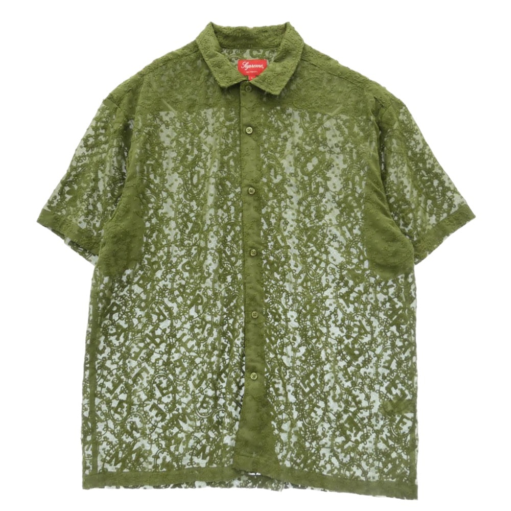 Supreme シュプリーム 22SS Chainstitch Chiffon S/S Shirt Olive チェインステッチ シフォン オリーブ 半袖 シャツ カーキ系 L【極上美品】【中古】