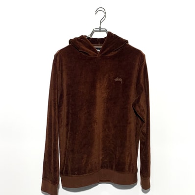 STUSSY Velour Pullover Hoodie Brown