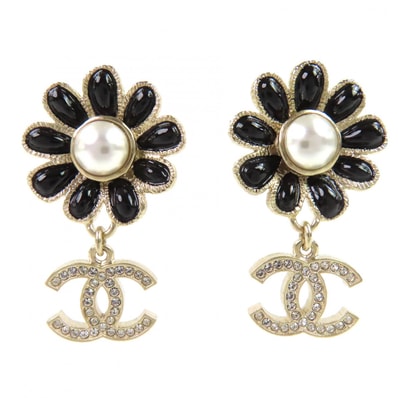 極美品 シャネル ココマーク フラワー フェイクパール ピアス 両耳用 A22K