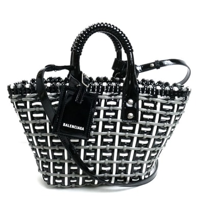 BALENCIAGA バレンシアガ ビストロバスケットバッグXS 2WAYショルダー ハンドバッグ ブラック×ホワイト×グレー 671342 2IE6Y レディース【中古】【美品】