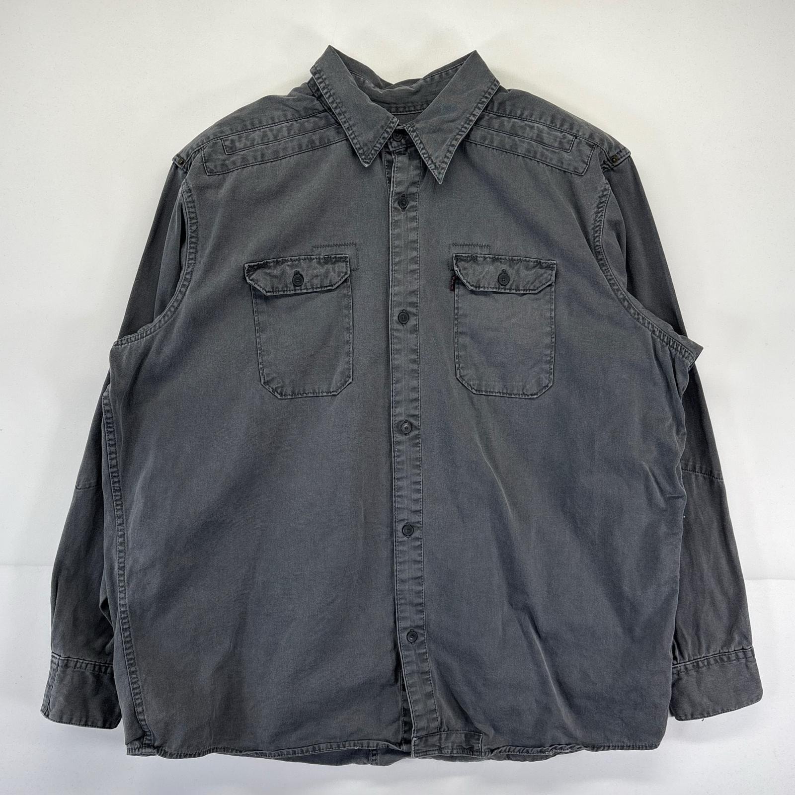 古着 リーバイス Levi's 長袖シャツ 大きいサイズ 後染め ワーク ピスタグ ワンポイントロゴ XL  グレー系 メンズ