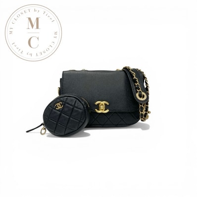 シャネル CHANEL バッグ ショルダーバッグ ブラック ゴールド ココマーク カーフスキン ターンロック マトラッセ チェーン フラップバッグ コインパース付き