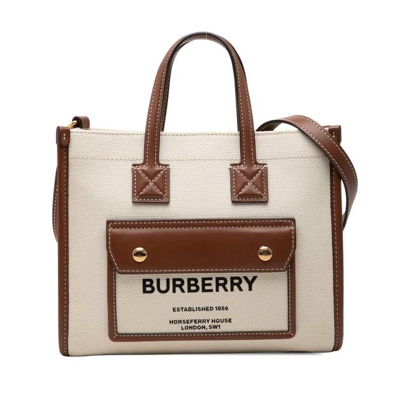 バーバリー ミニ フレヤ ハンドバッグ ショルダーバッグ 2WAY ベージュ ブラウン キャンバス レザー レディース BURBERRY 【中古】