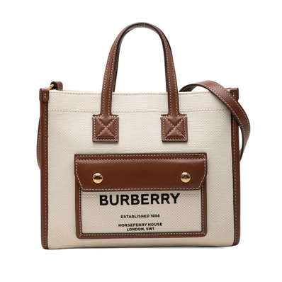 バーバリー ミニ フレヤ ハンドバッグ ショルダーバッグ 2WAY ベージュ ブラウン キャンバス レザー レディース BURBERRY 【中古】