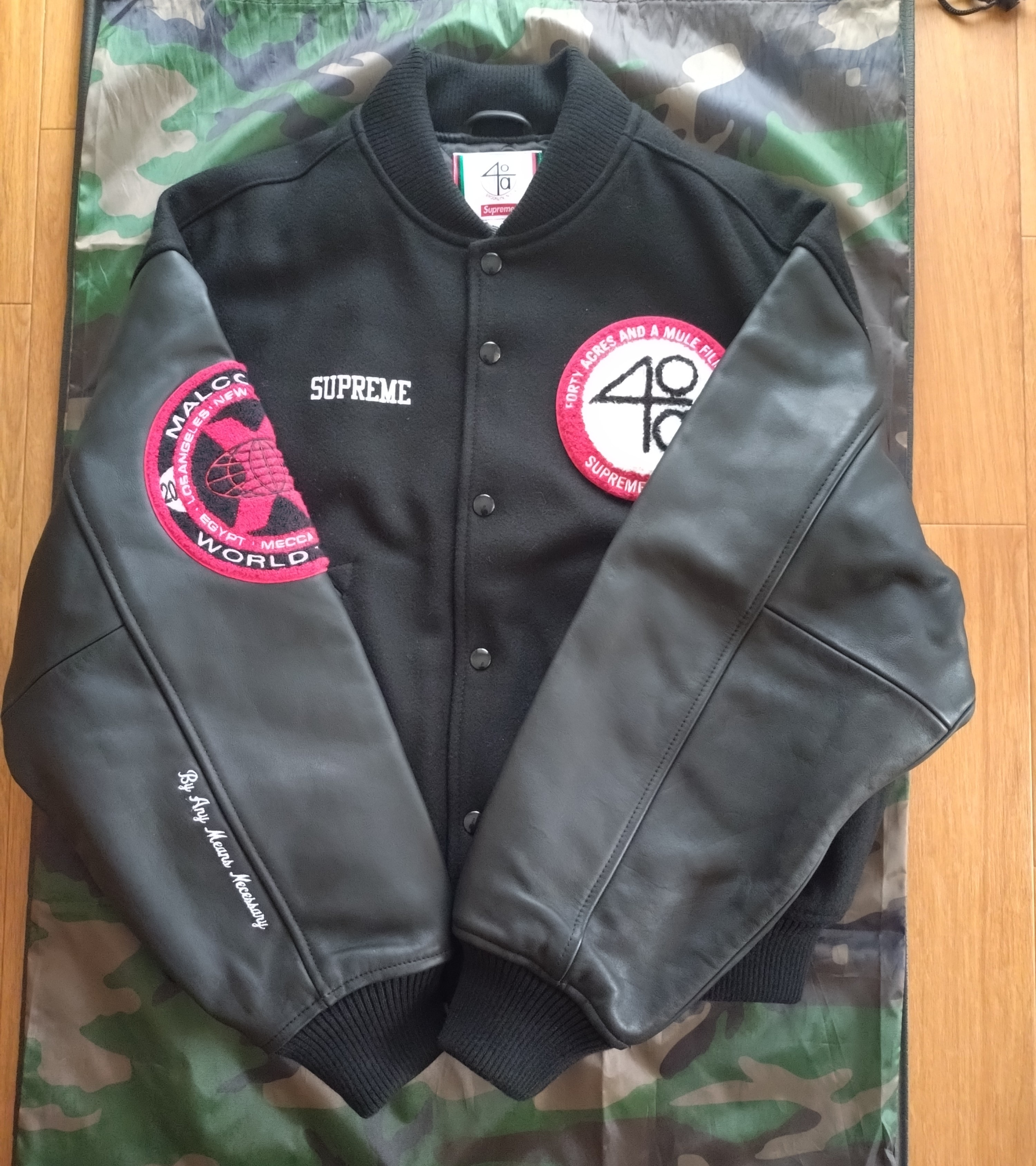 Supreme x 40 Acres Malcolm X Varsity Jacket "Black"