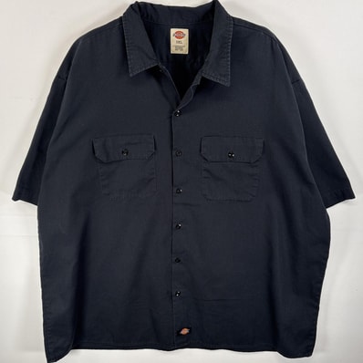 古着 ディッキーズ Dickies 半袖シャツ ワークシャツ フラップポケ ワンポイント ロゴ 3XL ブラック 無地 メンズ