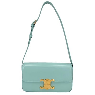 CELINE セリーヌ ショルダーバッグ トリオンフ クロード ミニバッグ 肩掛け レザー ライトブルー ゴールド金具 レディース【中古品】