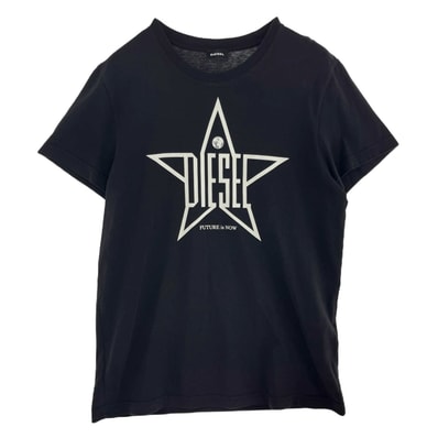 DIESEL ディーゼル Tシャツ T-DIEGO-YH DIEGO YH T SHIRT 00SNRE フロントプリント Tシャツ 半袖カットソー ブラック系 L【中古】