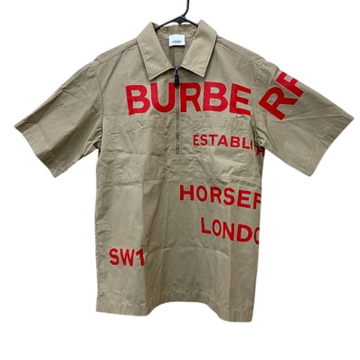 バーバリー BURBERRY 半袖シャツ ホースフェリープリント プルオーバーシャツ M ベージュ