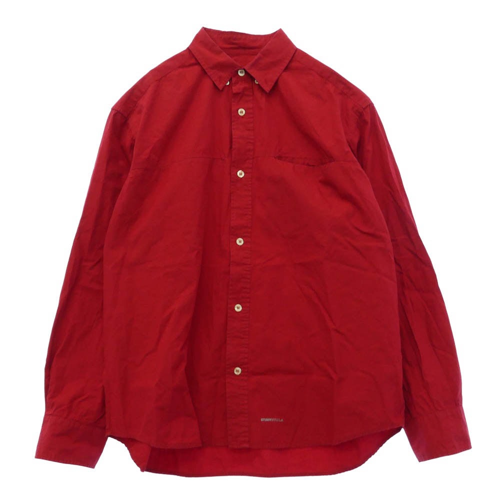 STUSSY ステューシー USA製 紺タグ 長袖 ボタンダウン シャツ レッド系 M【中古】