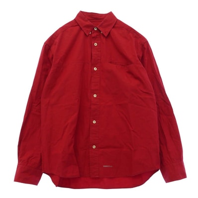 STUSSY ステューシー USA製 紺タグ 長袖 ボタンダウン シャツ レッド系 M【中古】