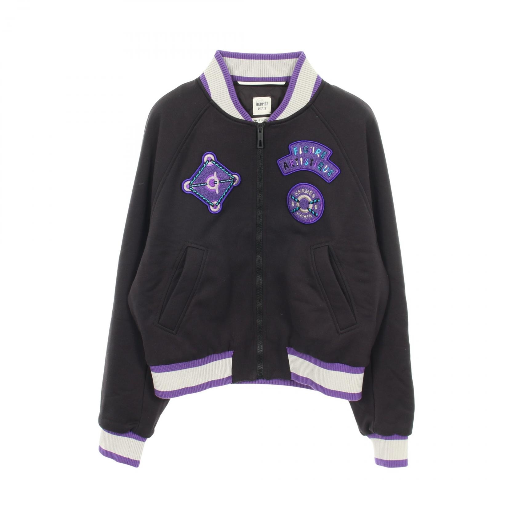 エルメス HERMES FIGURE ARTISTIQUE ブルゾン 衣料品 アウター コットン レディース ブラック系 / パープル系 / グレー系 【中古】