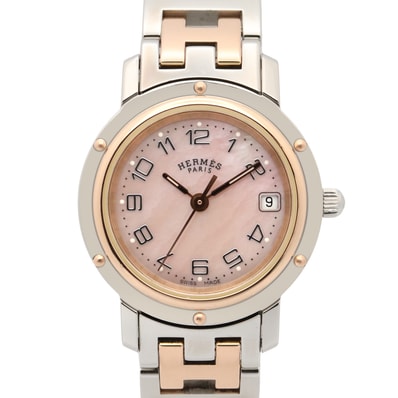 エルメス HERMES クリッパーナクレ 腕時計 時計 ステンレススチール PGP(ピンクゴールドメッキ) レディース ピンク系 ピンクシェル CL4.221 【中古】